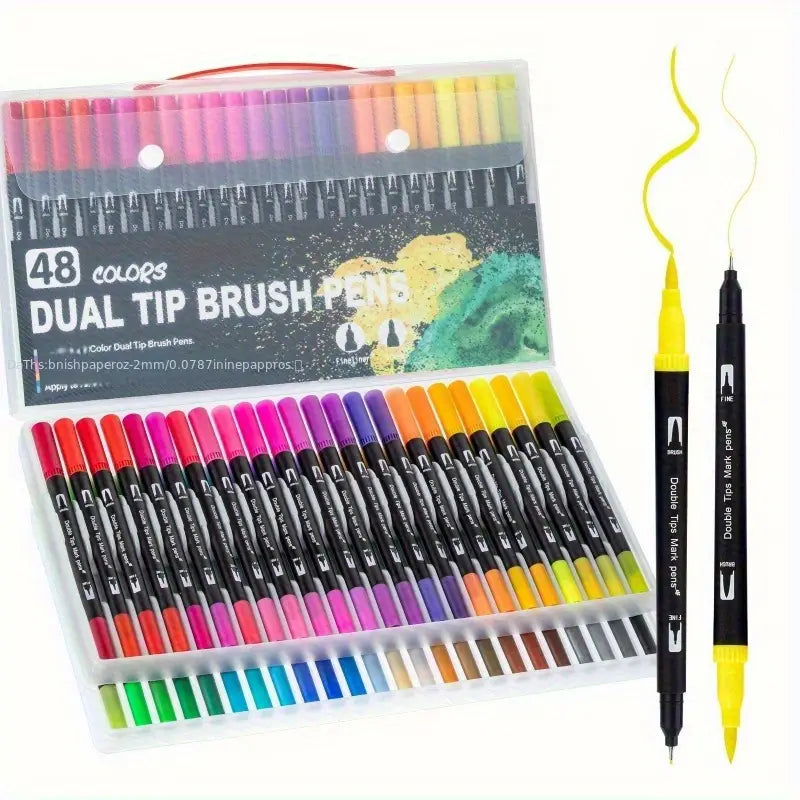 Lot de 48 pièces stylo marqueur double tête coloré
