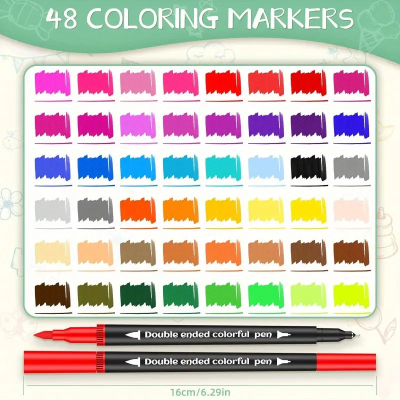 Lot de 48 pièces stylo marqueur double tête coloré
