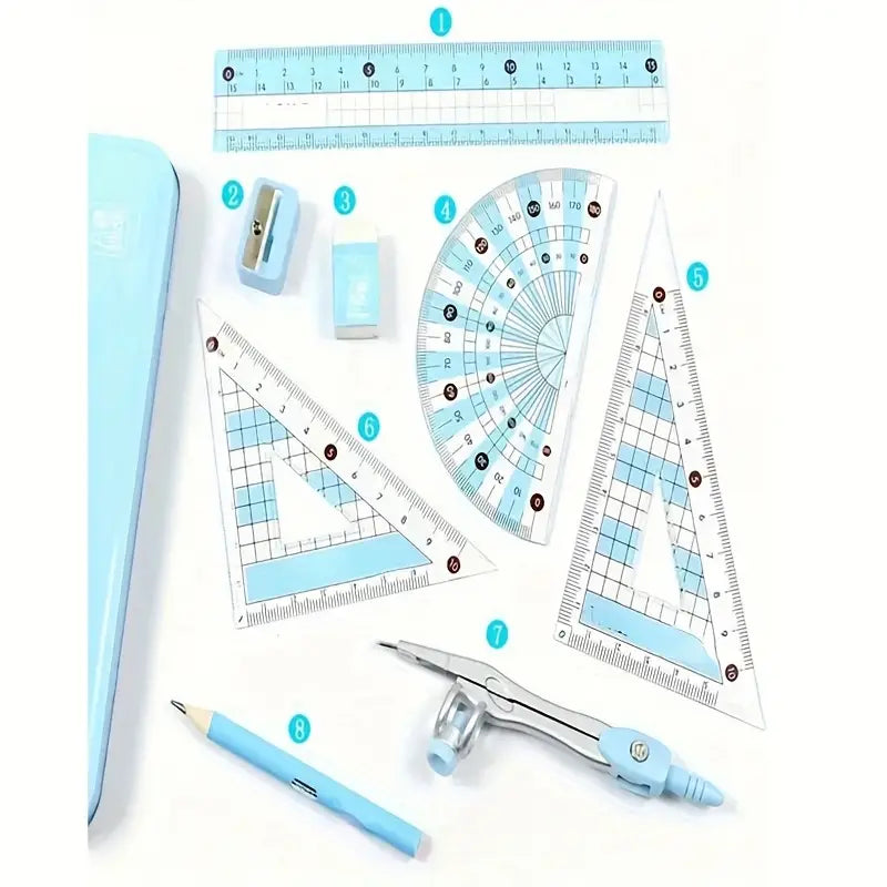 Kit de 8 Outils de Dessin Géométrique en Boîte